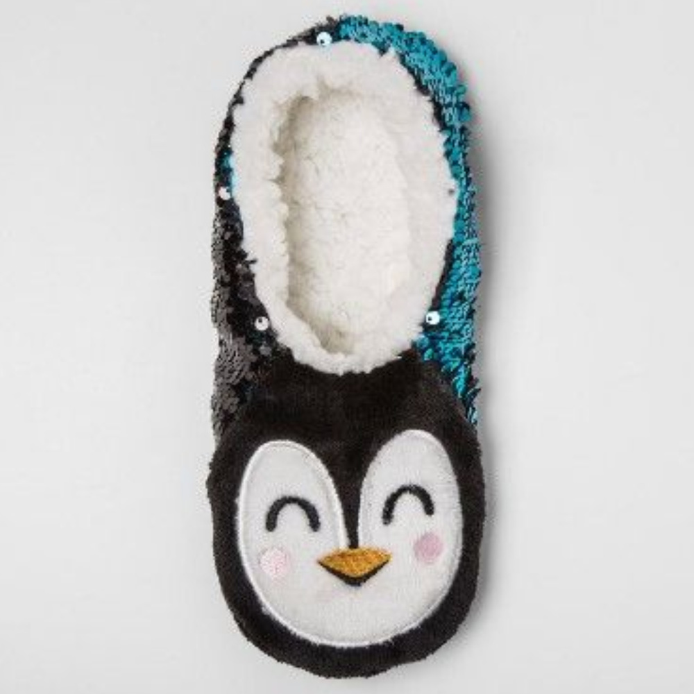Girls Penguin Sequin Slipper Socks Sz 3/4 NWOT